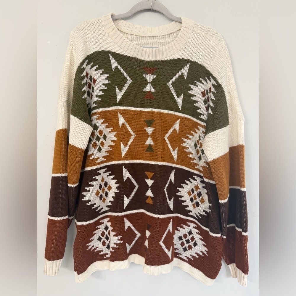 Vintage Men’s Multicolor Crewneck Thick Knit Southwestern Aztec Vibe Sweater